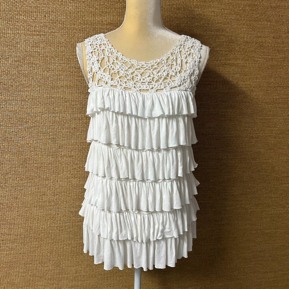 LaSeine Blouse Womens Medium Off-White Ruffles Crochet